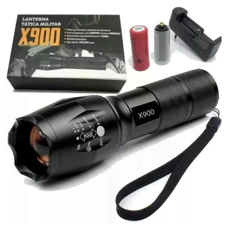 Lanterna Tática Militar 900 Recarregável Police Com Zoom
