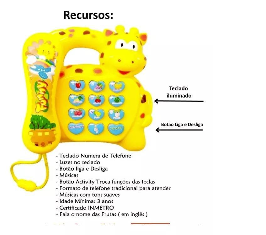 Telefone Infantil Girafa Brinquedo Educativo Musical