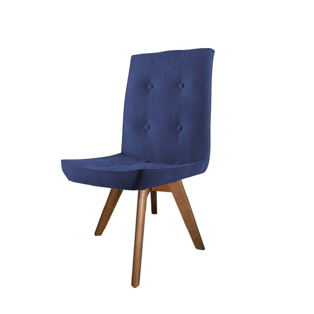 Miniatura Kit 03 Cadeira De Jantar Base Giratória Imbuia Sintético Azul Marinho - Amey Decor