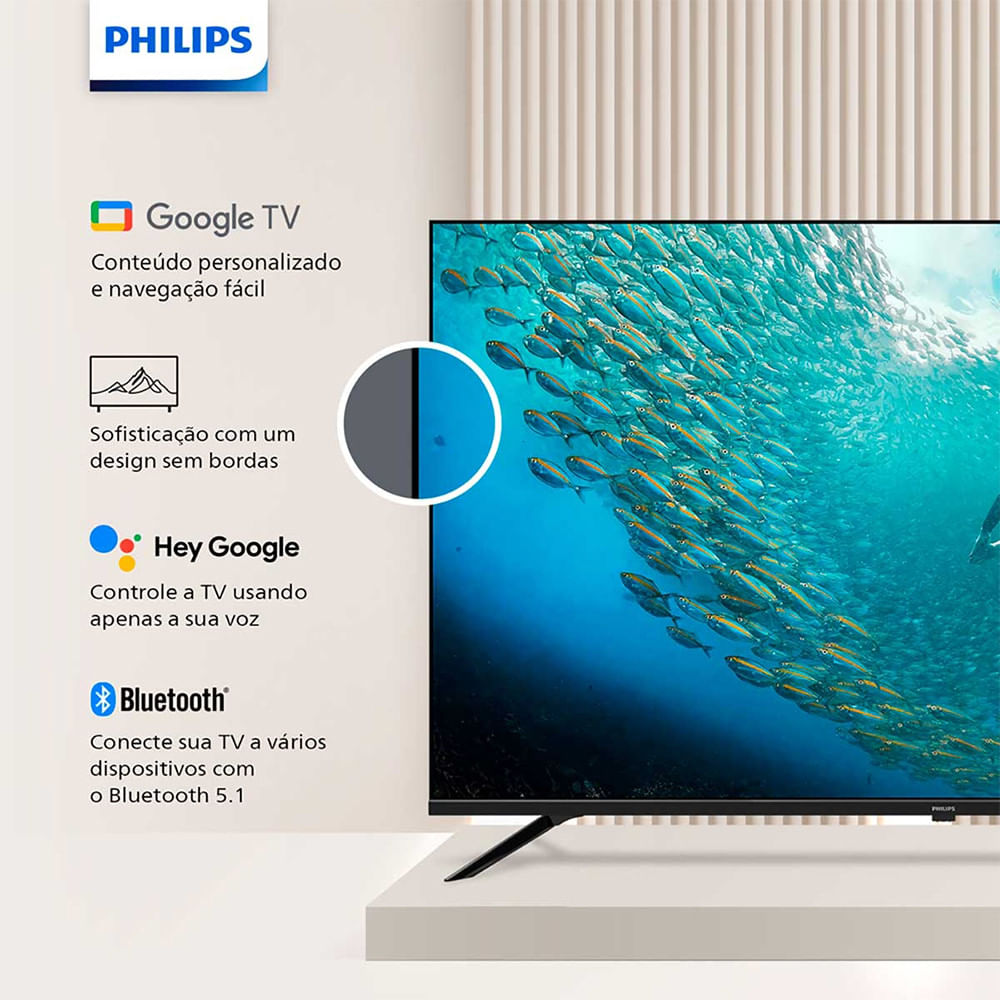 Smart TV Philips 50 Polegadas 50PUG7019/78 4K UHD LED Google TV Preto - Bivolt