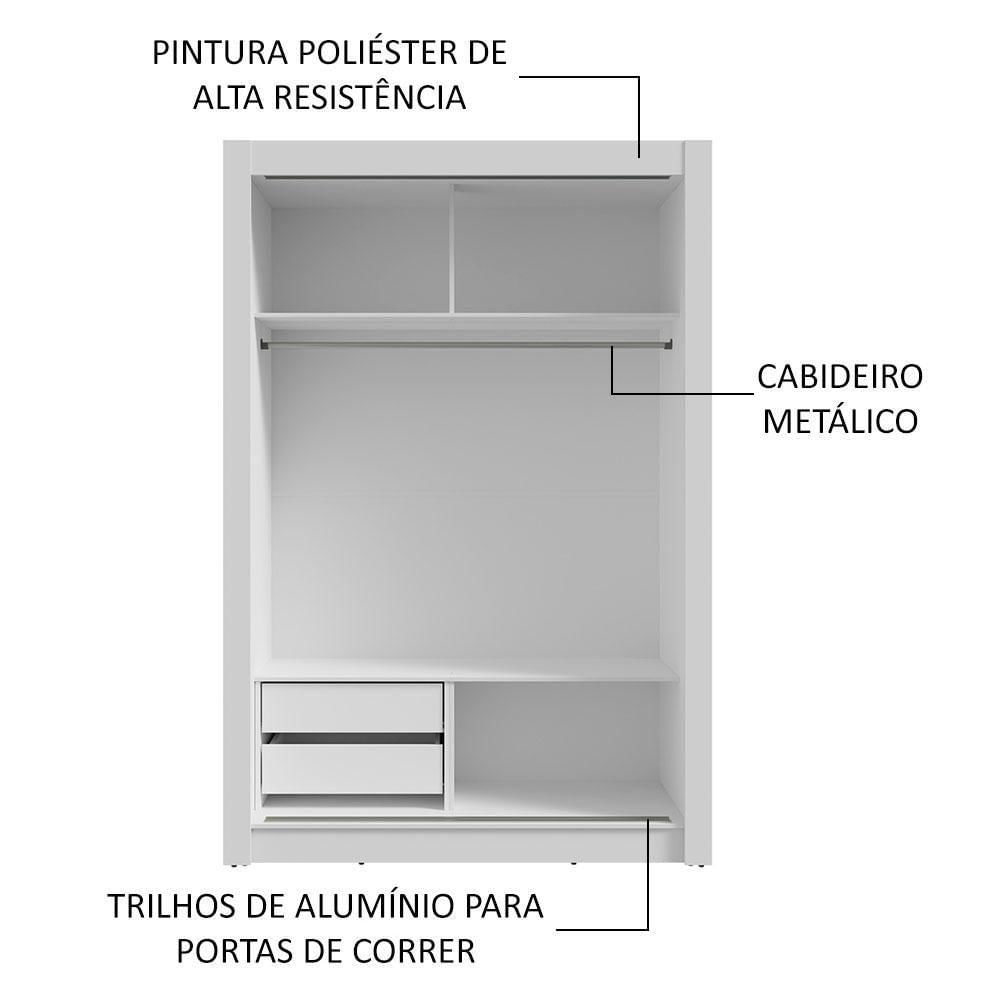 Guarda-roupa Solteiro 2 Portas De Correr Com Espelho 2 Gavetas Branco/preto Vivare Madesa Branco/preto