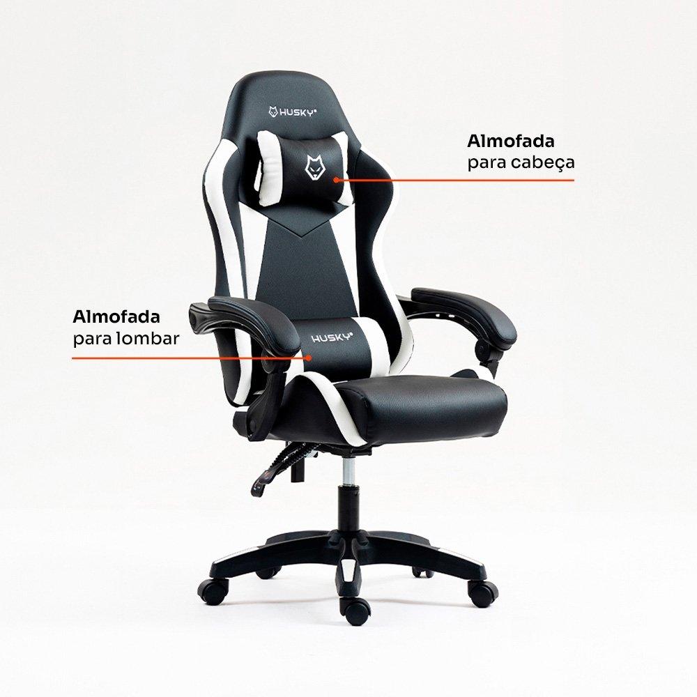 Cadeira Gamer Husky Storm 100, Até 120kg, Almofadas, Reclinável 135º,  PU, Preta E Branca - HCG100PTBR