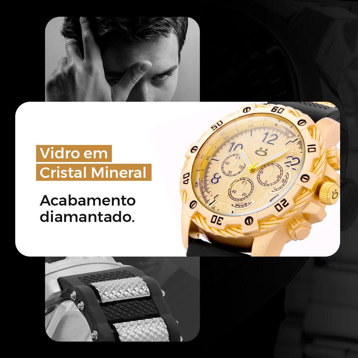 Relogio Dourado Aço Inox + Caixa + Pulseira Masculino