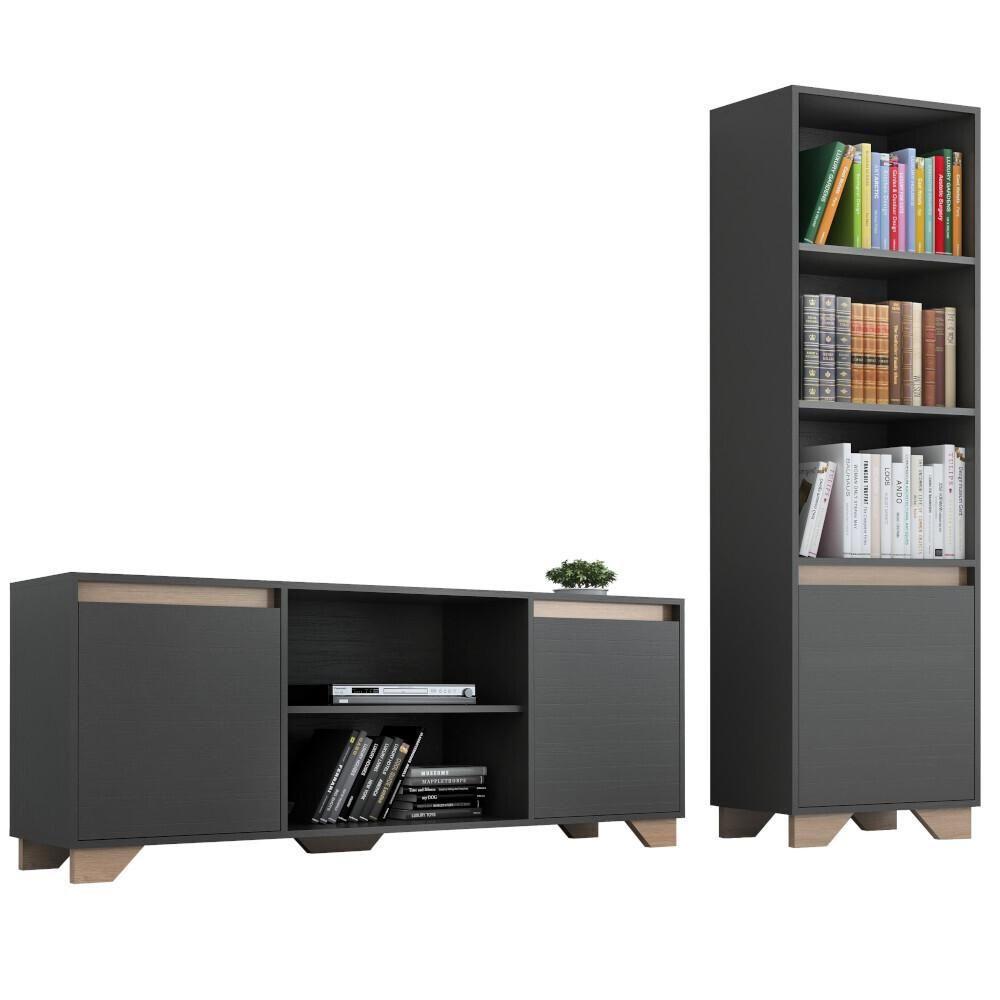 Conjunto Rack Tv 60" Livreiro Multimóveis Grafite/Siena