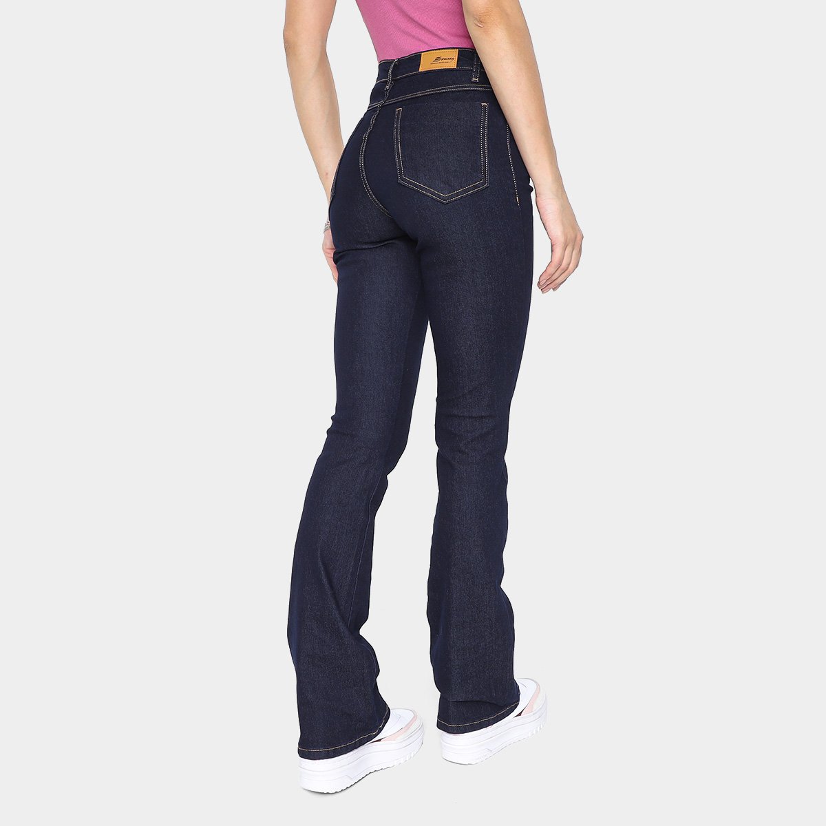 Miniatura Calça Jeans Boot Cut Sawary Lisa Cintura Alta Feminina Preto+Azul - 36