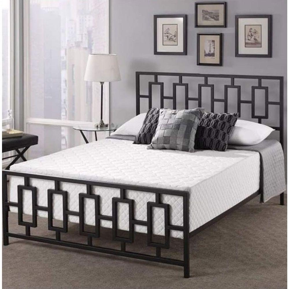 Miniatura Cama Casal Com Cabeceira Robusta Aço Ferro Metal Tamanho Padrão 138x188 Cor Preto Estilo Industrial Mobbili Ca-01