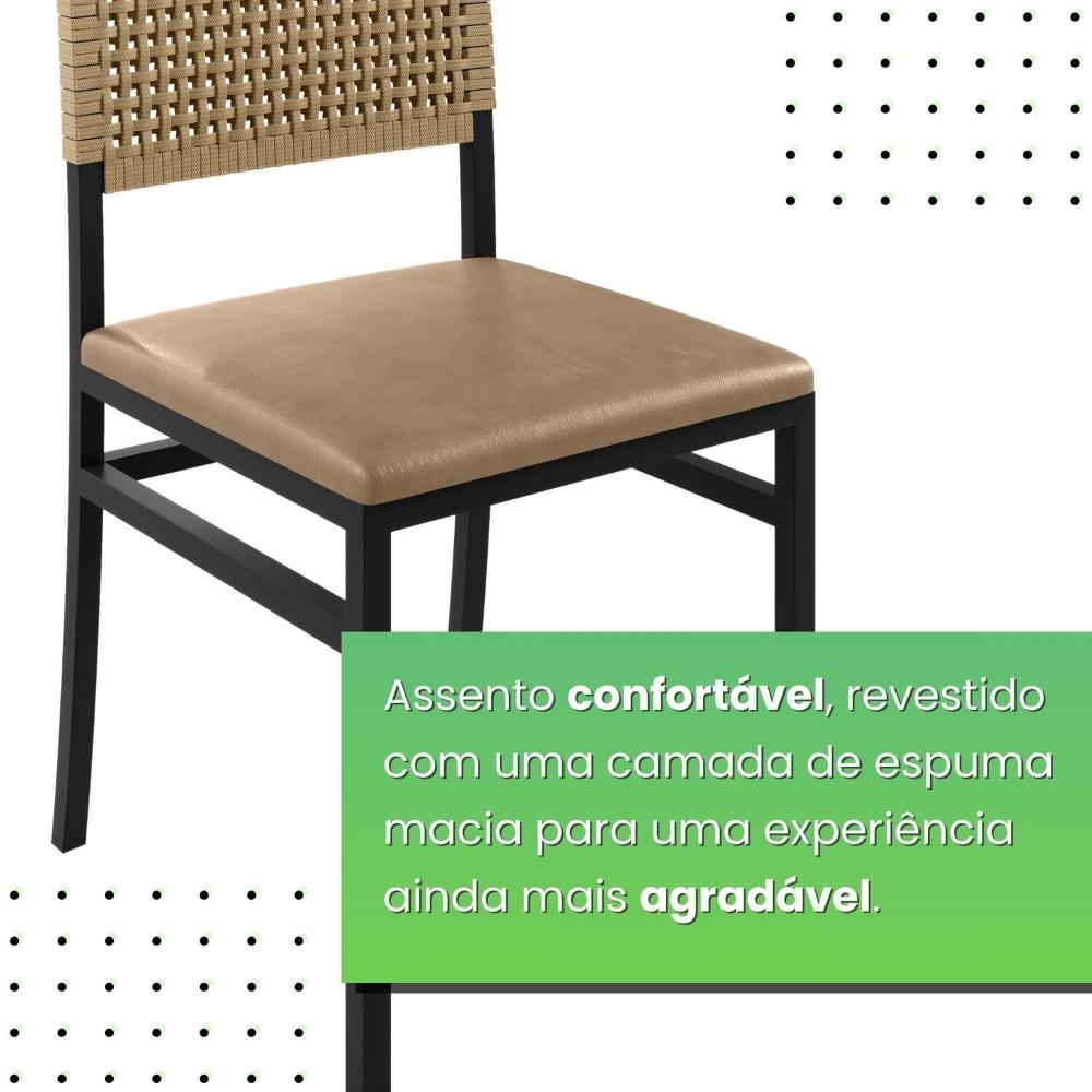 Conjunto Itália Tampo Ripado Eucalípto 160x90cm com 6 Cadeiras Madri Preto/Bege