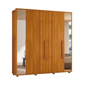Miniatura Guarda-Roupa Casal Madetec Portinari com Espelhos 6 Portas 4 Gavetas Ripado Angular Amortecimento Cabideiro Extensível ARM 6PT C/ESP 4GV MADETEC VERONESE CINAMOMO