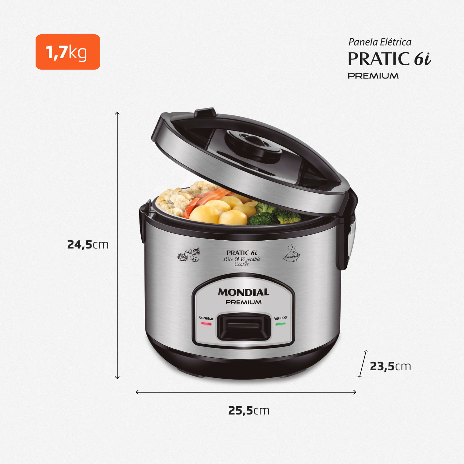 Panela Elétrica Mondial Pratic 6I PE-43-6X PANELA ELÉTRICA DE ARROZ-127V-PRETO/INOX