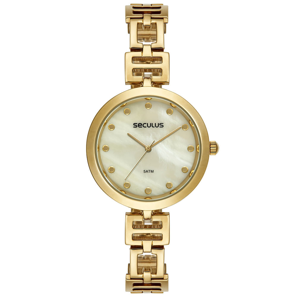 Miniatura Relógio Feminino Madrepérola Corrente Dourado
