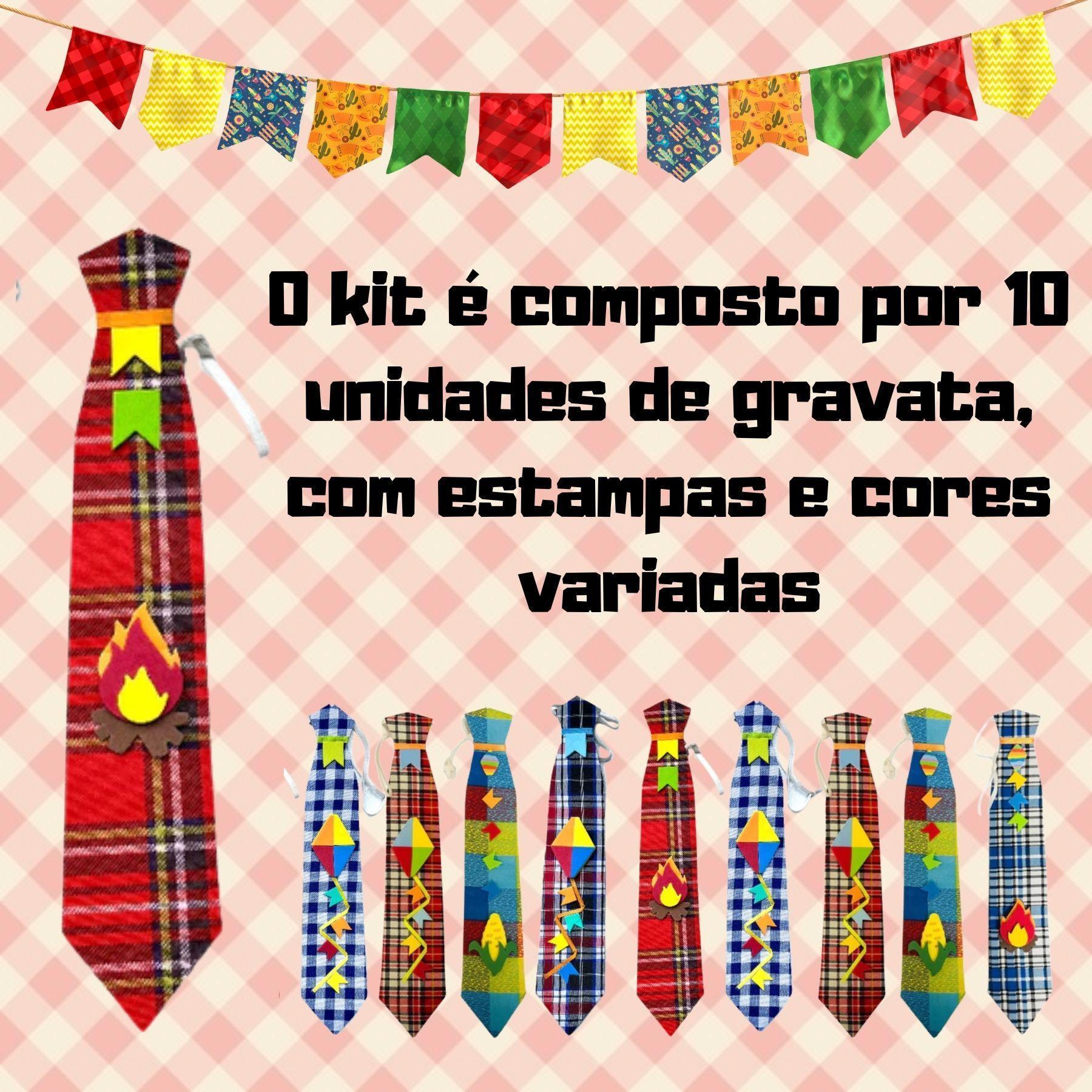 Miniatura 10 Gravatas Festa Junina São João Decorada Caipira Quadrilha