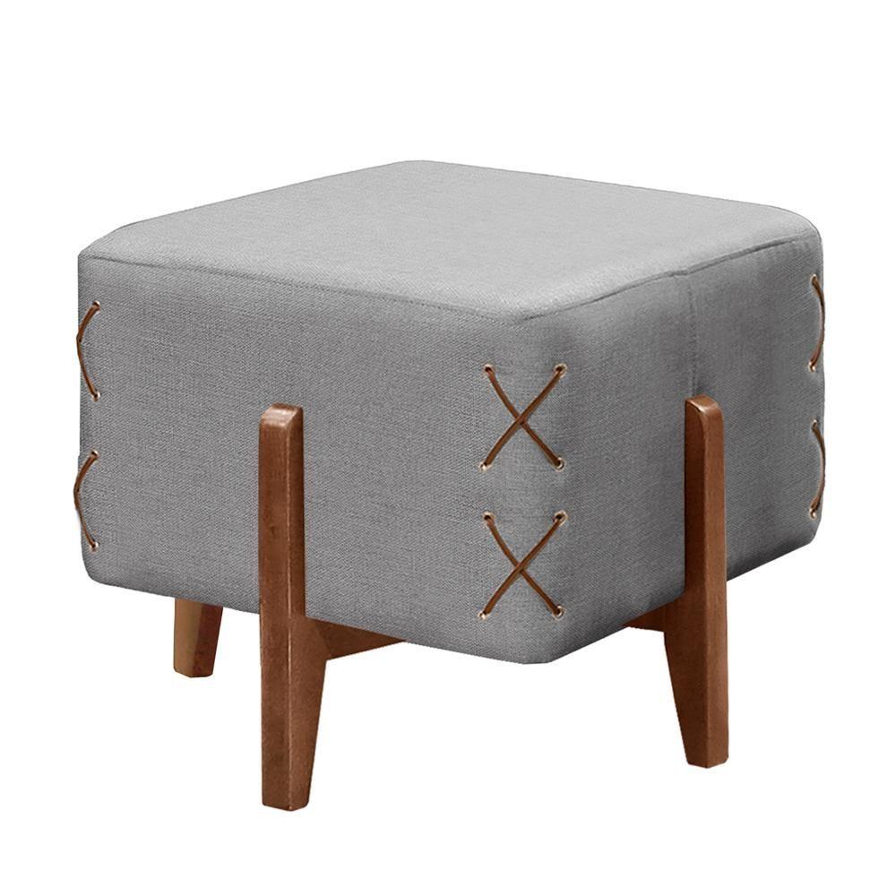 Miniatura Puff Banqueta Eros Luxo Madeira Maciça Castellar Móbile Linho Cinza Linho Cinza