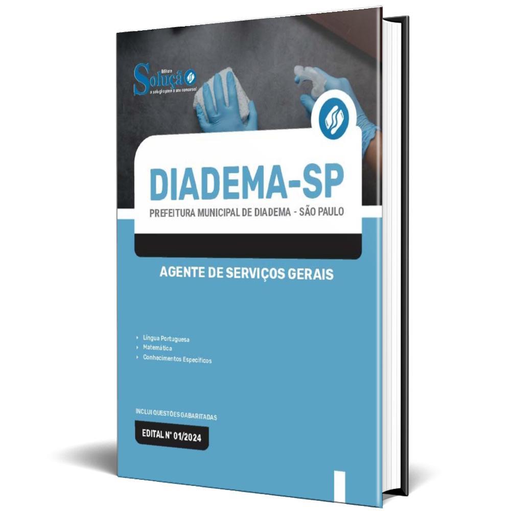 Miniatura Apostila Prefeitura Diadema Sp 2024 - Agente Serviços Gerais