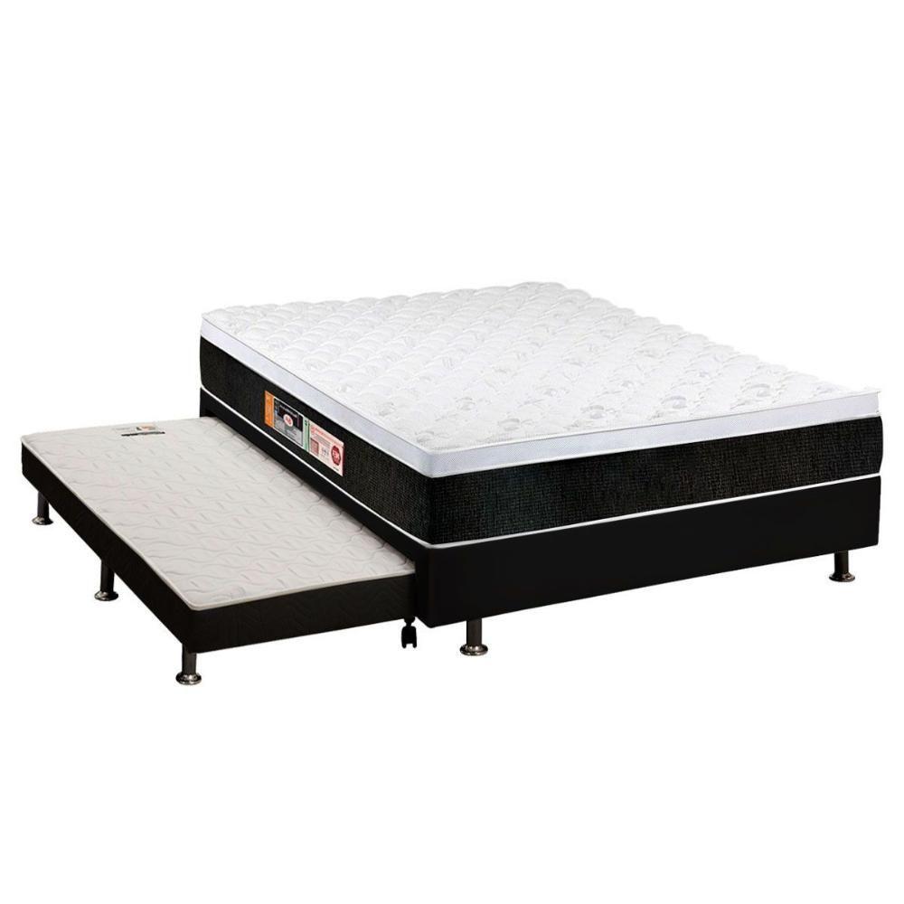 Miniatura Cama Box Casal Colchão Espuma D45 Castor Black E White + Base Crc Courano Black(138x188)