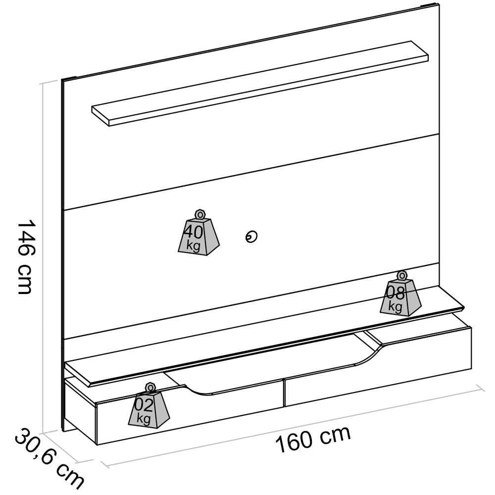 Miniatura Painel Suspenso Tv 60 Pol 160 Cm 27032 Freijo Cinza Urbano Dj Moveis Freijo Cinza Urbano