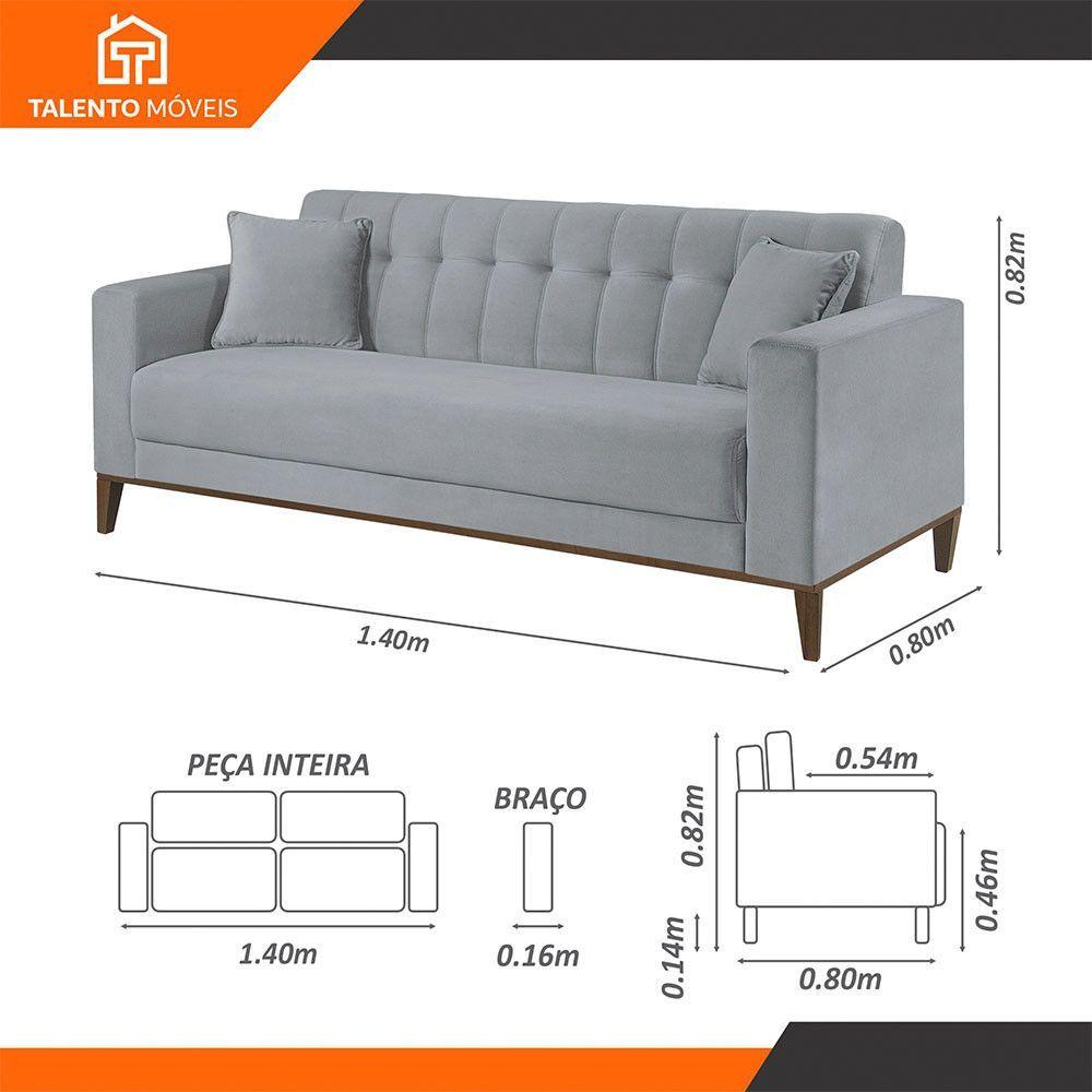 Miniatura Sofa Liverpool 3 Lugares 195 Cm Base Madeira Talento Móveis Veludo Paris Cinza