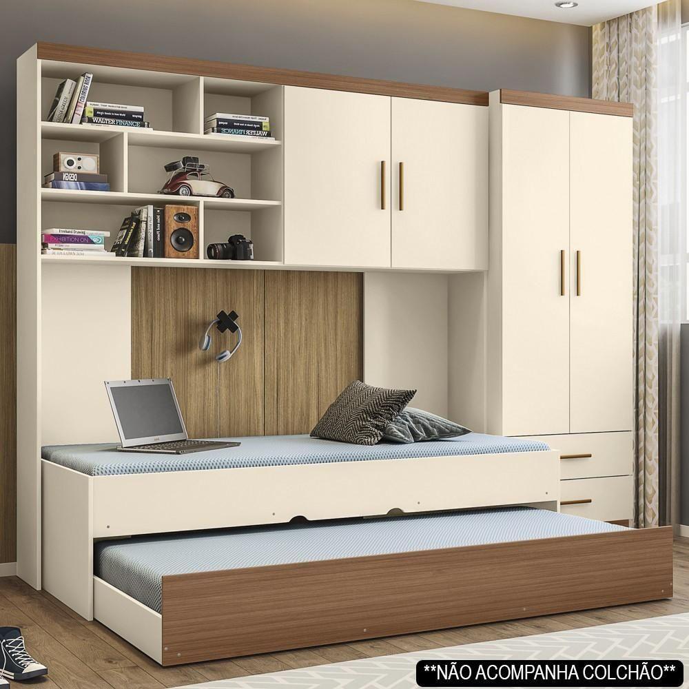 Quarto Infantil Modulado 4 Portas Com Bicama Chiara Off White-carvalho - Phoenix