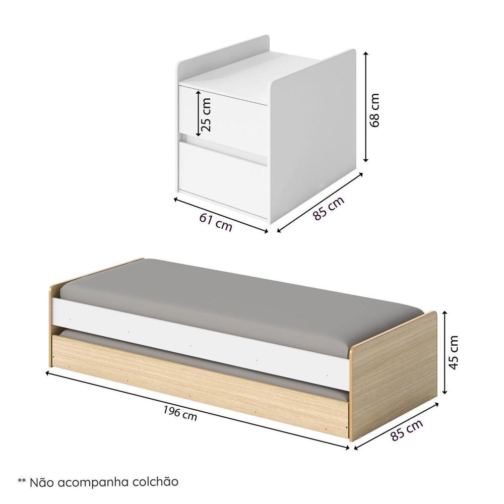 Berço Cama Multifuncional Auri com 2 Gavetas e Cama Auxiliar Casatema Carvalho Mel/Branco