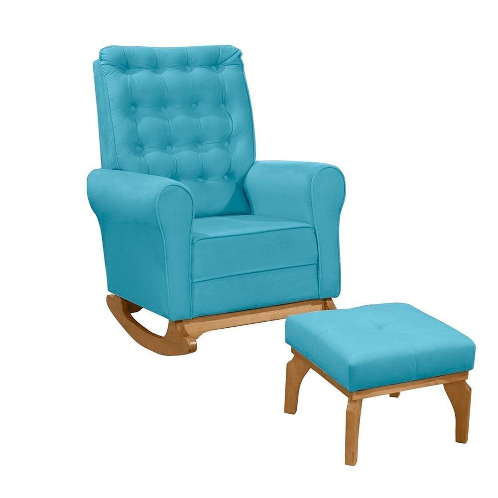 Miniatura Poltrona de Amamentação com Balanço Linho com Puff Paris Azul Tifany