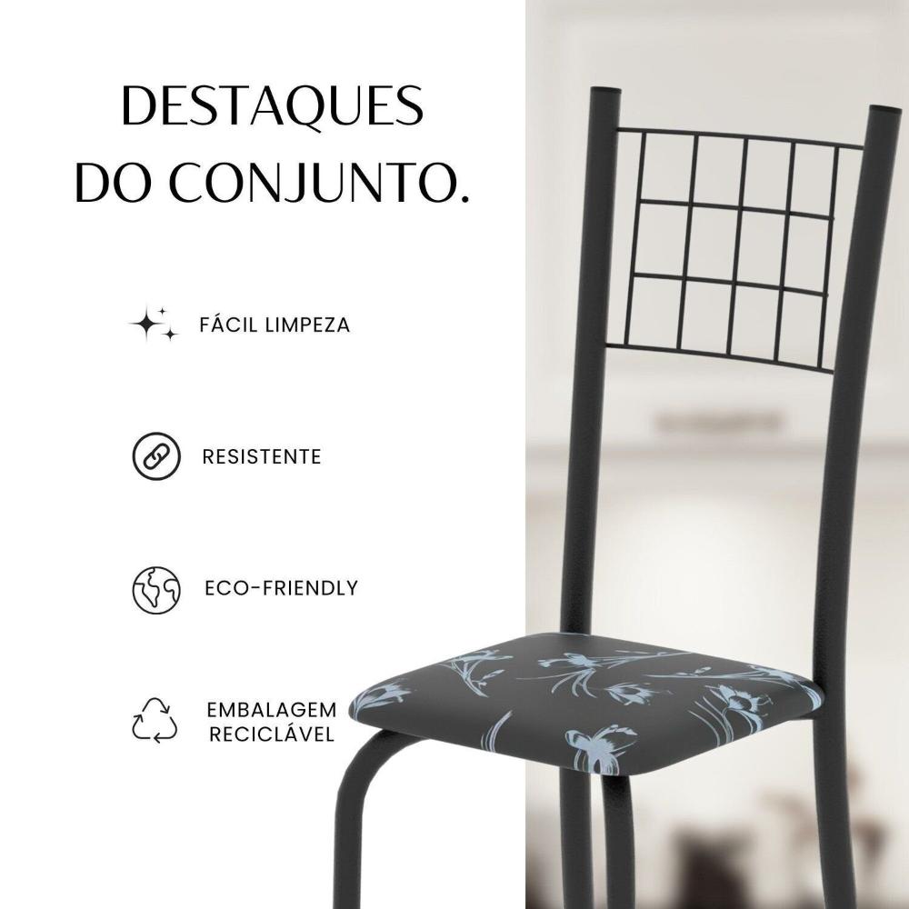 Conjunto de Mesa Tubular 100x60cm Tampo em Mdf e 4 Cadeiras Dany Preto