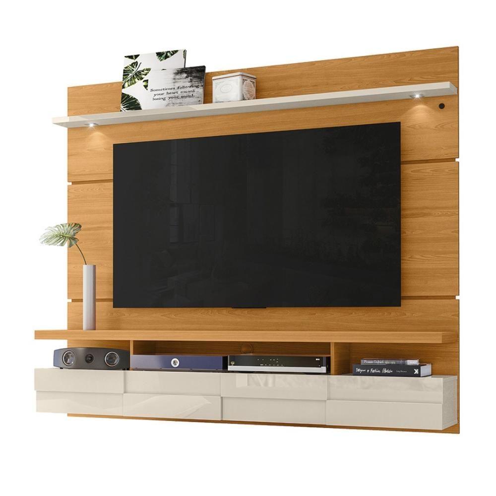 Painel Bancada Suspensa Com Led Tvs Até 60 Polegadas Lana 1.8 - Cinamomo Off White