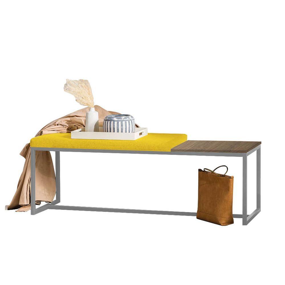 Miniatura Banco Recamier Puff 140cm Industrial Prata Corino Amarelo Tampo Quadrado Mdf Castanho