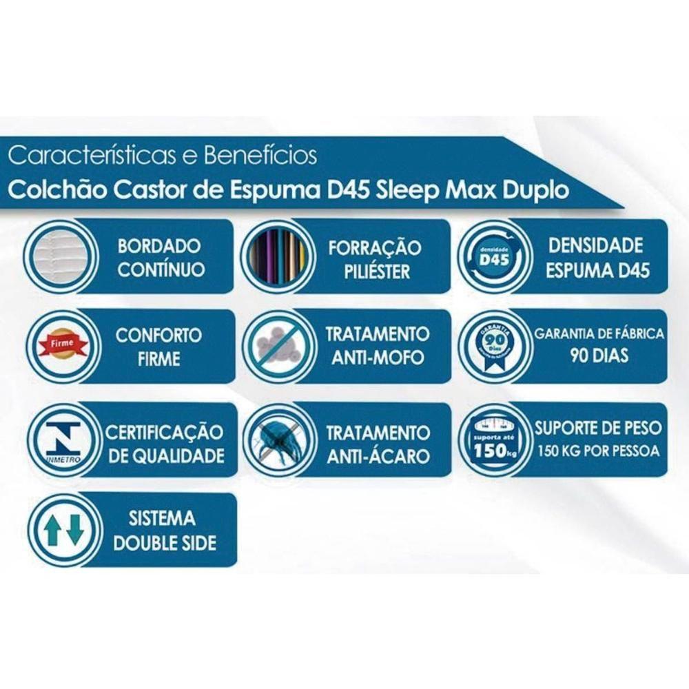 Miniatura Cama Box Baú Casal: Colchão Espuma D45 Castor Sleep Max + Base Crc Courano White(138X188)