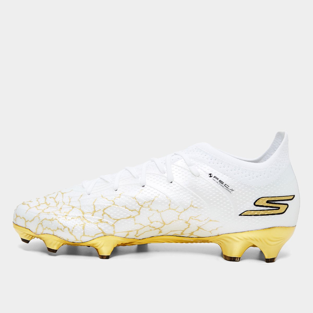 Chuteira Campo Skechers SKX_01 Low Diamond FG Masculina Branco+dourado - 38