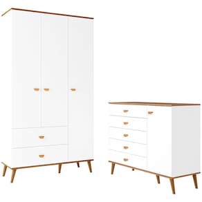 Miniatura Guarda-Roupa Bartira Ternura com 3 Portas, 2 Gavetas + Cômoda Bartira Ternura com 5 Gavetas e 1 Porta Branco Wood