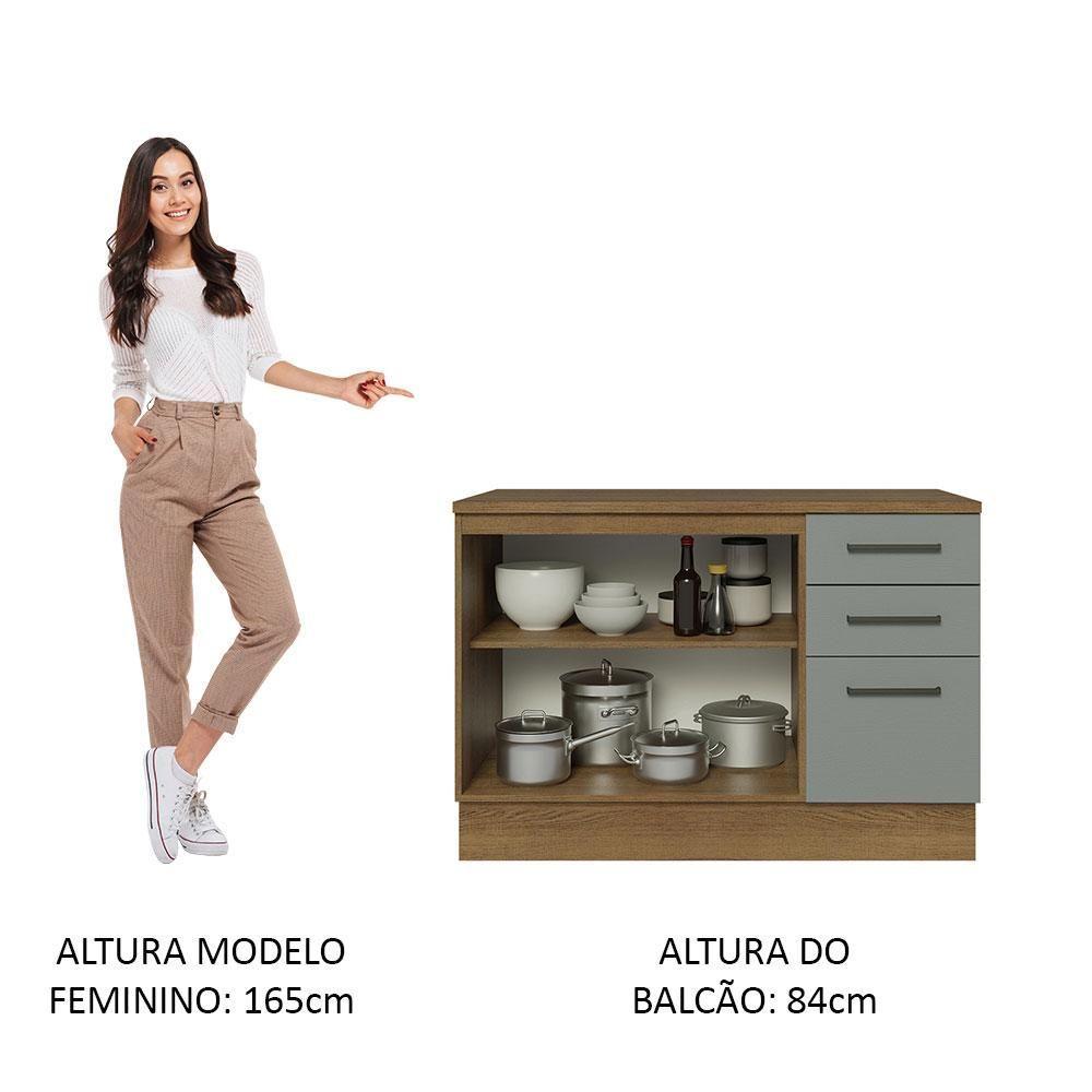 Balcão De Pia Cozinha 2 Portas E 3 Gavetas (com Tampo) Rustic/cinza Agata Madesa Rustic/cinza