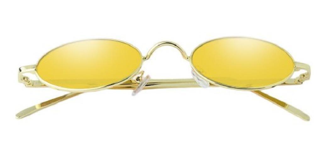 Miniatura Óculos Fino Retrô Oval Redondo Pequeno Trap Hype Amarelo Amarelo - Dourado - Óculos