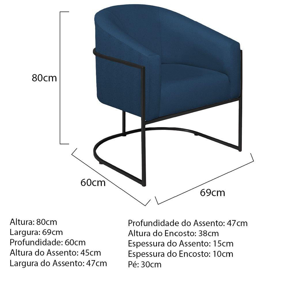 Poltrona Decorativa Luiza Base De Ferro Preto Suede - Doce Sonho Móveis Azul Marinho