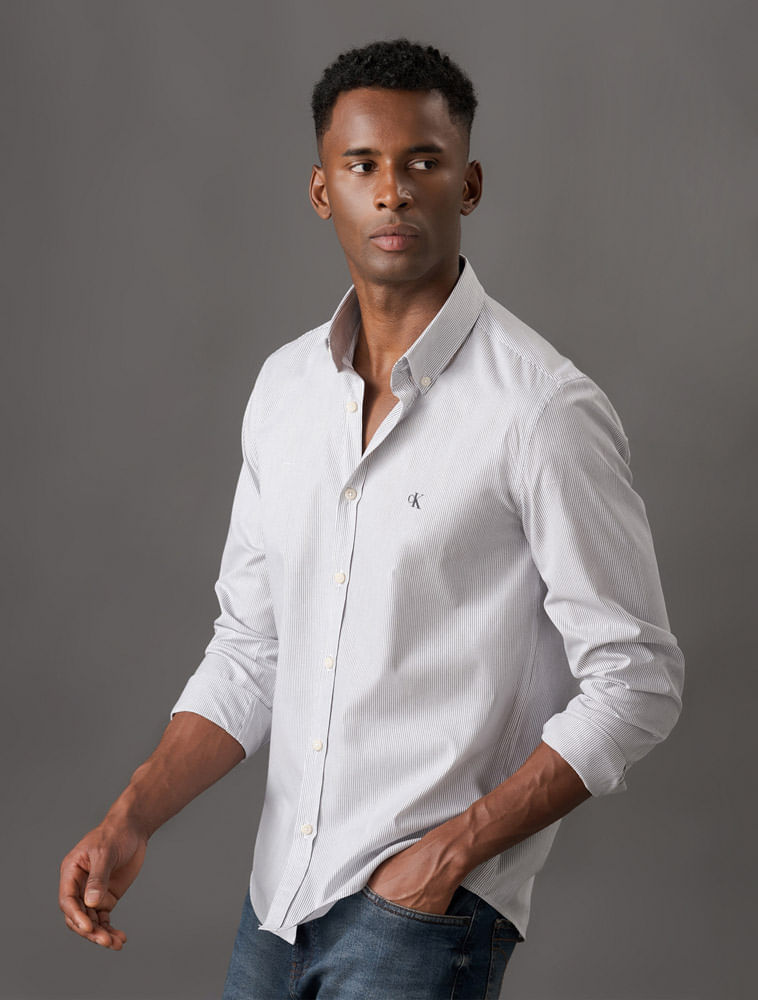 Miniatura Camisa Masculina Slim Fio 50 Calvin Klein Jeans - Branco Camisa Masculina Slim Fio 50 Calvin Klein Jeans Branco g