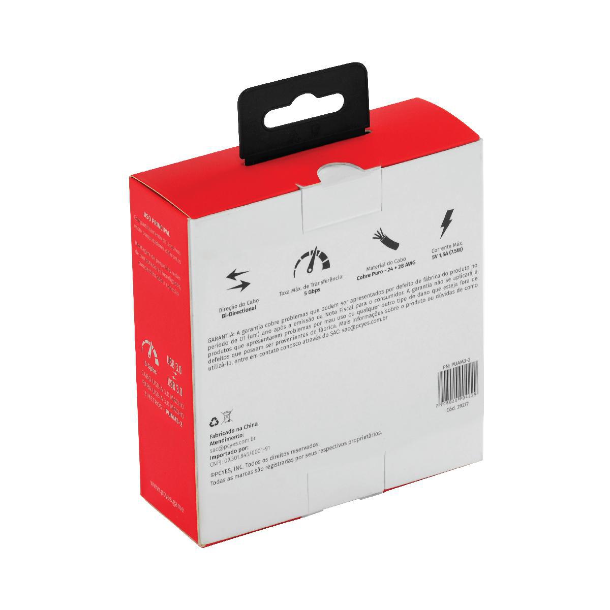 Miniatura Cabo Dados Usb A 3.0 Macho Usb 3.0 Macho 28Awg 2 Mt Puam3-2