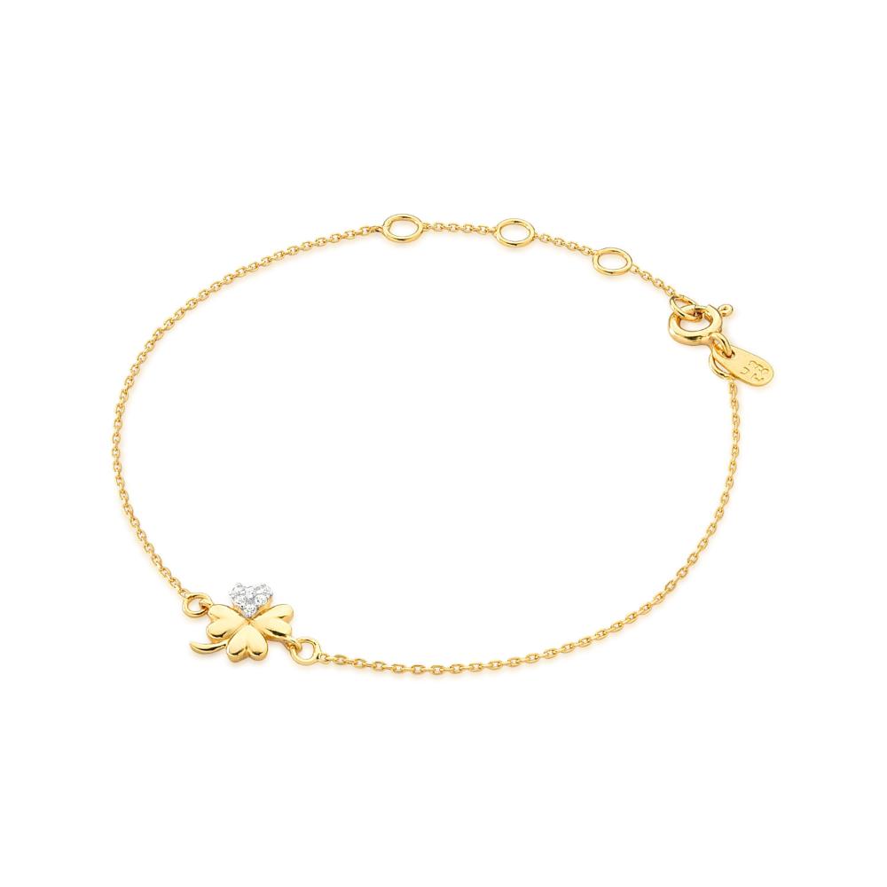Miniatura Pulseira Trevo com Zircônia em Prata 925 com Banho de Ouro amarelo 18k