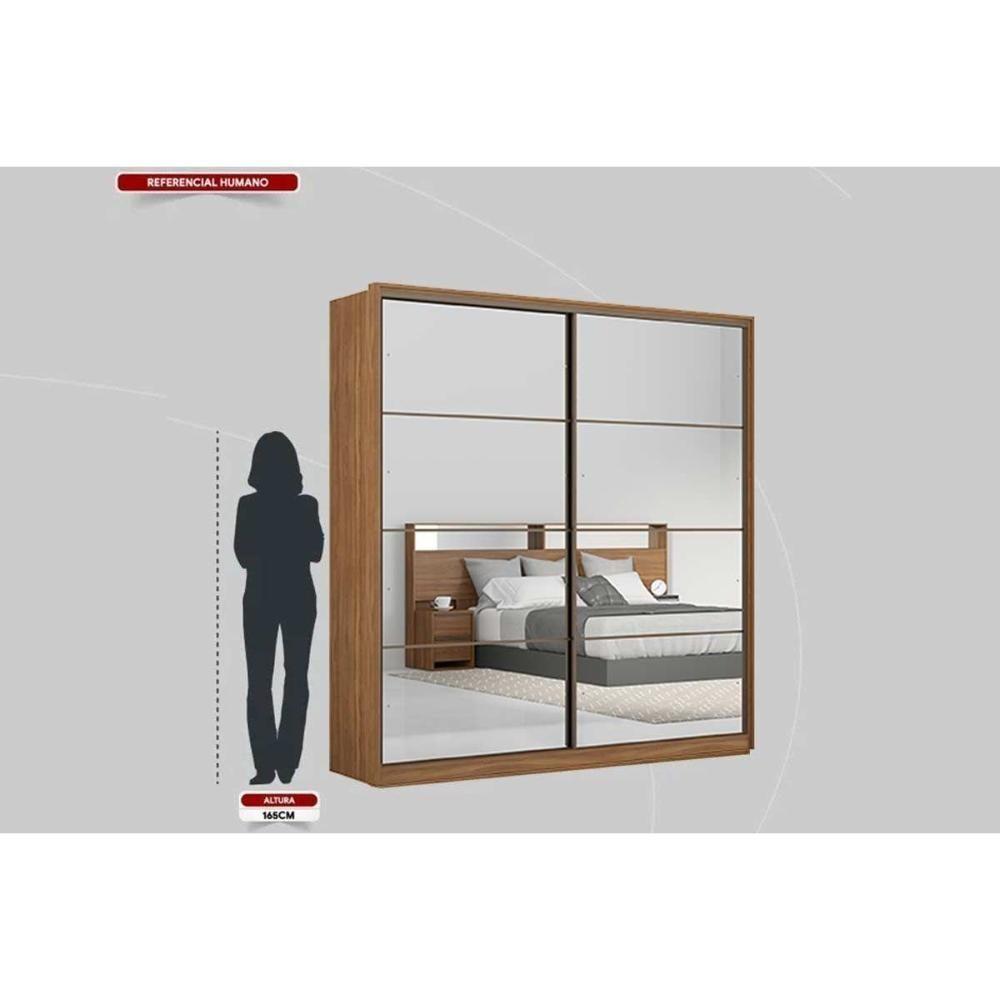 Guarda Roupa Casal 2 Portas De Correr C/ Espelho E 3 Gavetas Belga Amêndola Touch - Demóbile