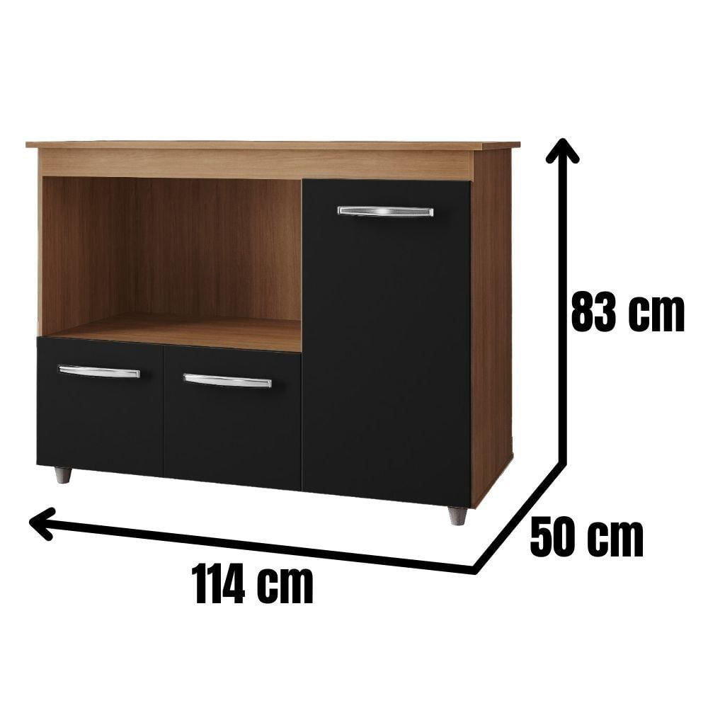 Miniatura Balcão Multiuso Para Cozinha Liza 3 Portas Cor:savana Preto
