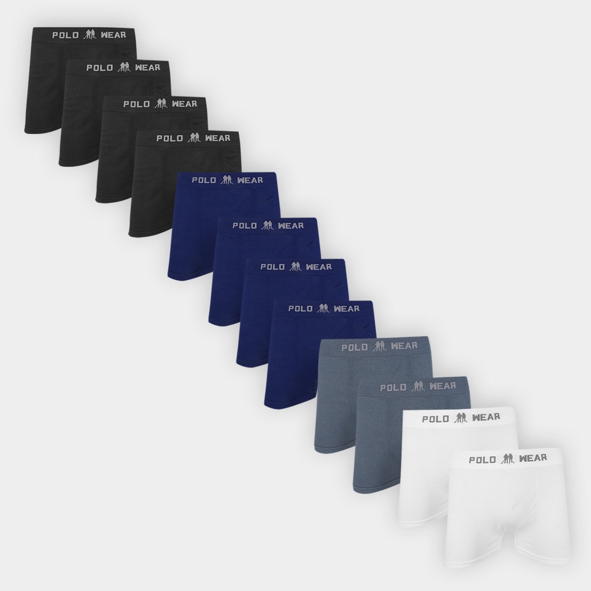 Miniatura Kit Cueca Boxer Polo Wear Poliamida 12 Peças Marinho+Preto - G