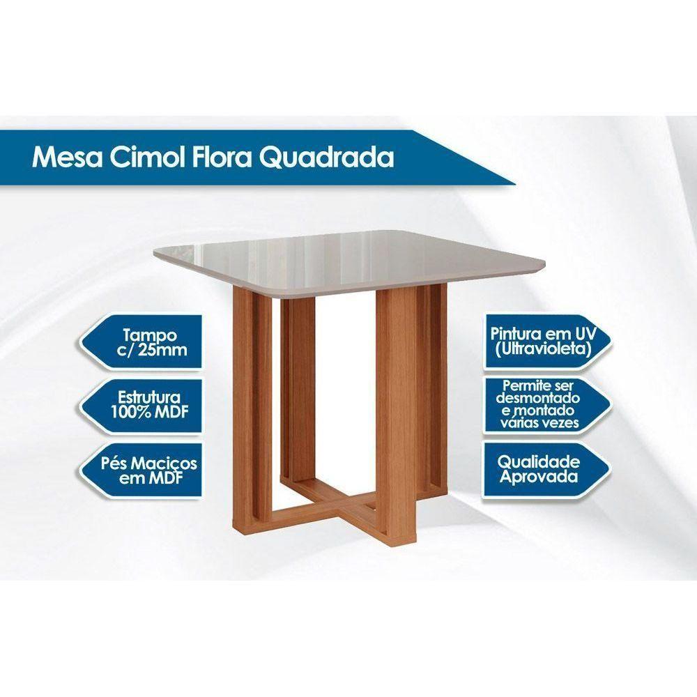 Miniatura Conjunto: Mesa Sala Jantar Flora C- Tampo Madeirado 95cm + 4 Cadeiras Fernanda Nature-ow-nude Cimol