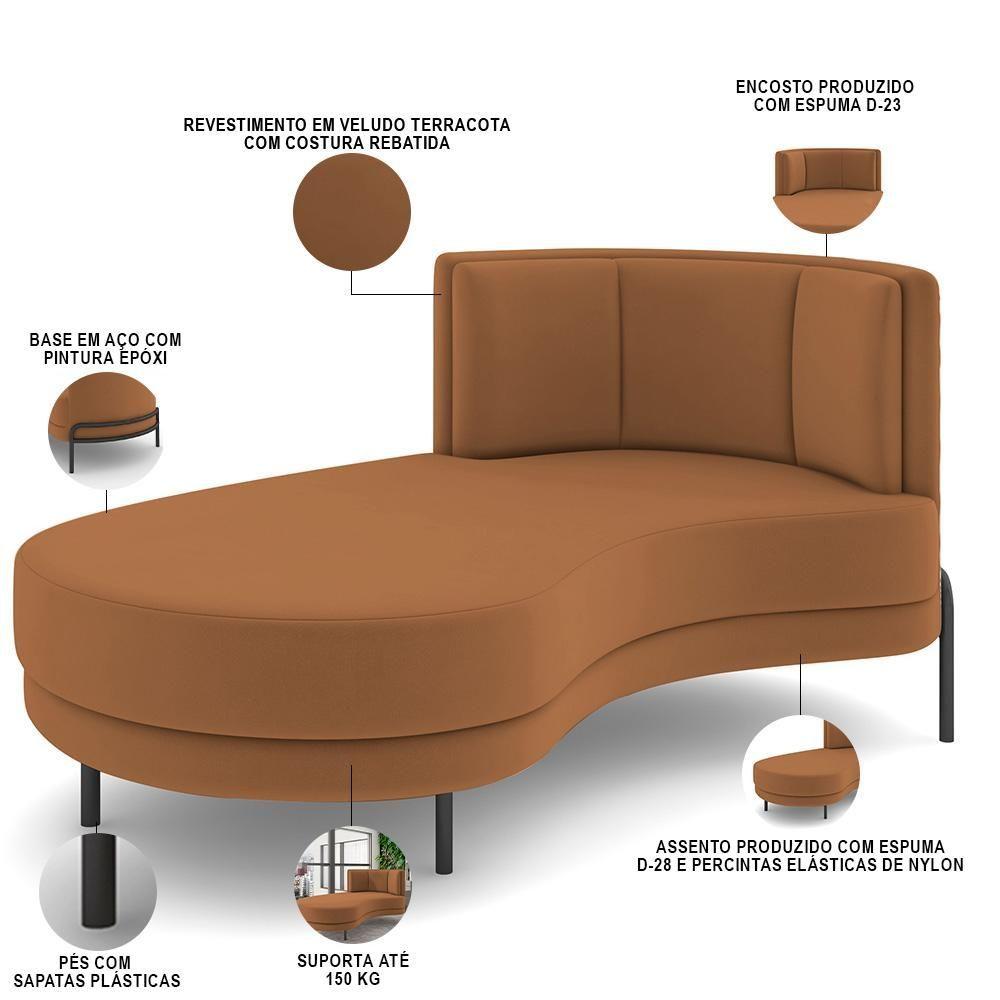 Miniatura Sofá Chaise Longue Living Lucca Esquerdo D02 Veludo Terracota C-262