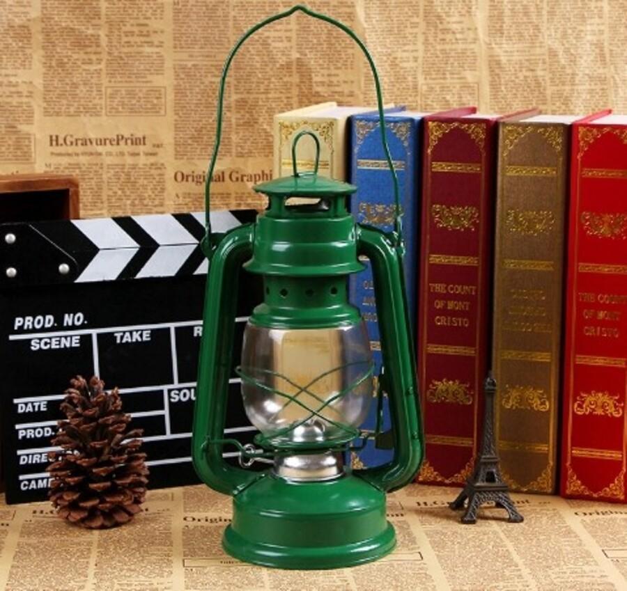 Miniatura Lampião Querosene 24Cm Lamparina 200Ml Luminária Retrô-Verde