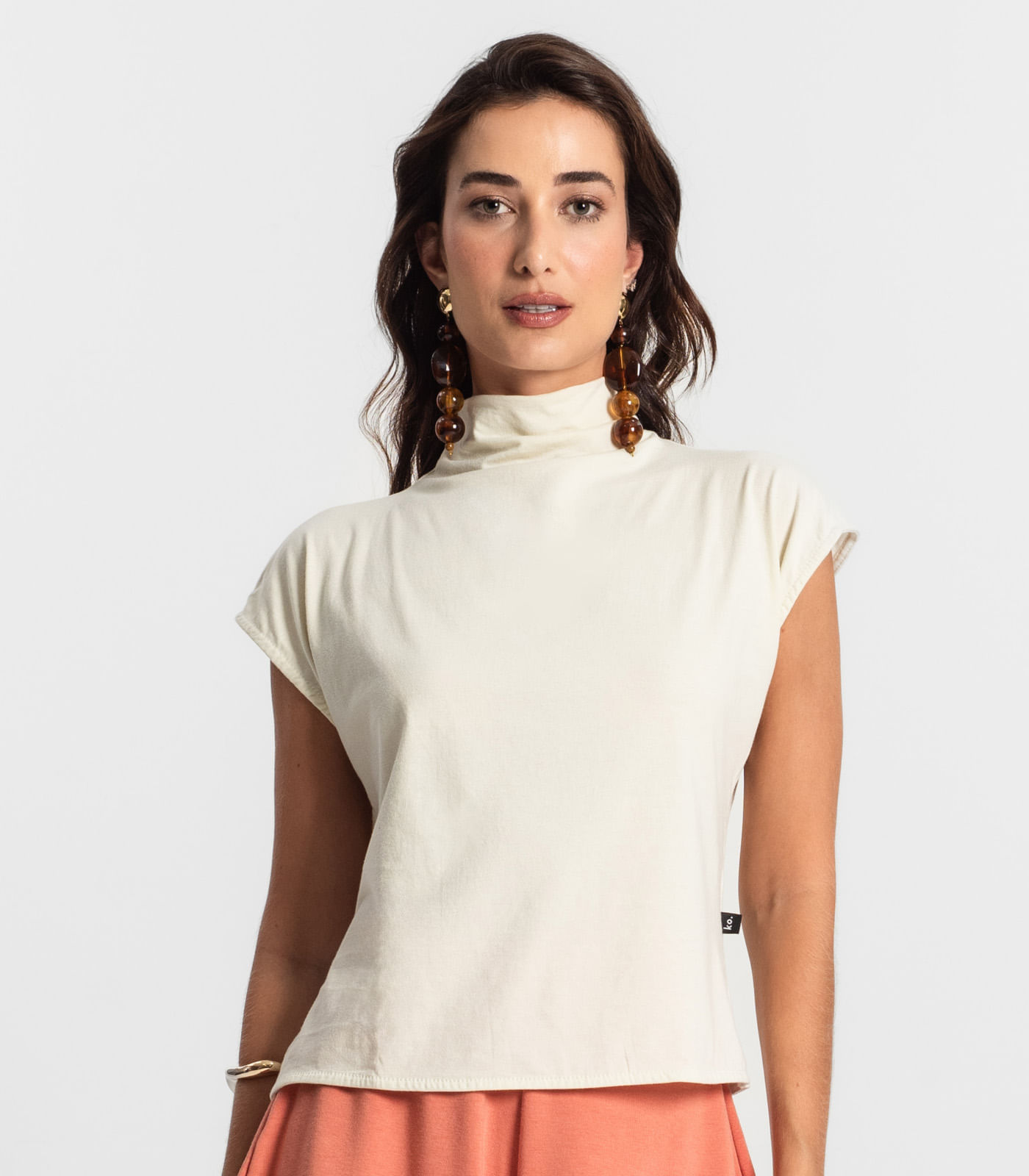 Miniatura Blusa Feminina Manga Curta Meia Malha KO Bege G