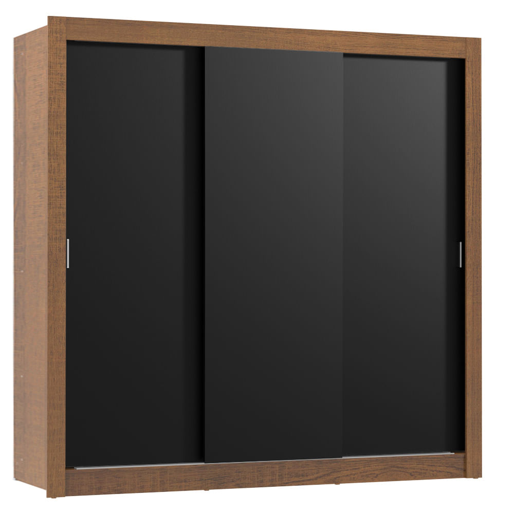 Guarda Roupa Casal Madesa Lyon Plus 3 Portas de Correr 4 Gavetas Rustic/Preto Cor:Rustic/Preto