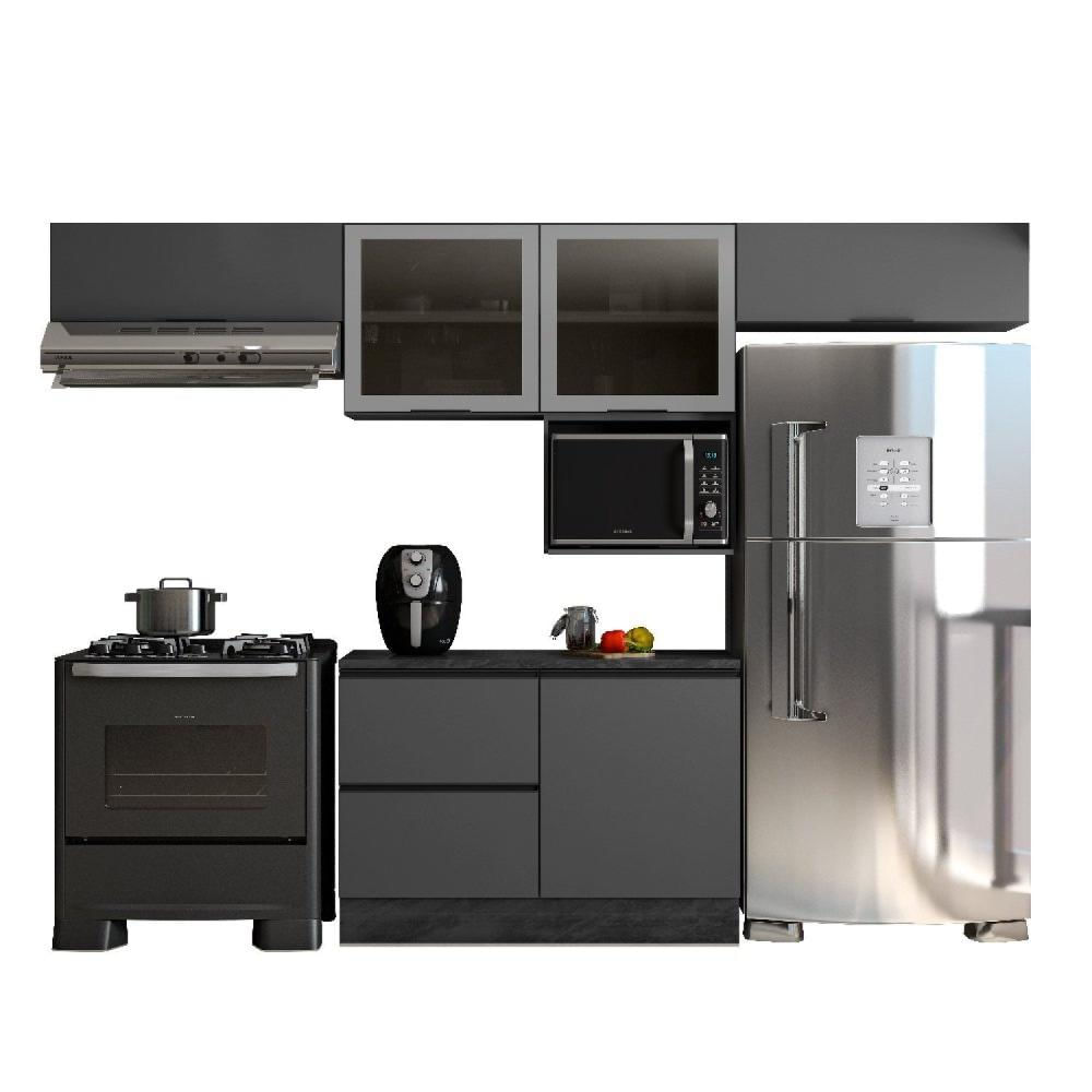 Miniatura Cozinha Modulada 5 Peças 5 Portas 3 Gavetas Balcão com Tampo Etna Grafite