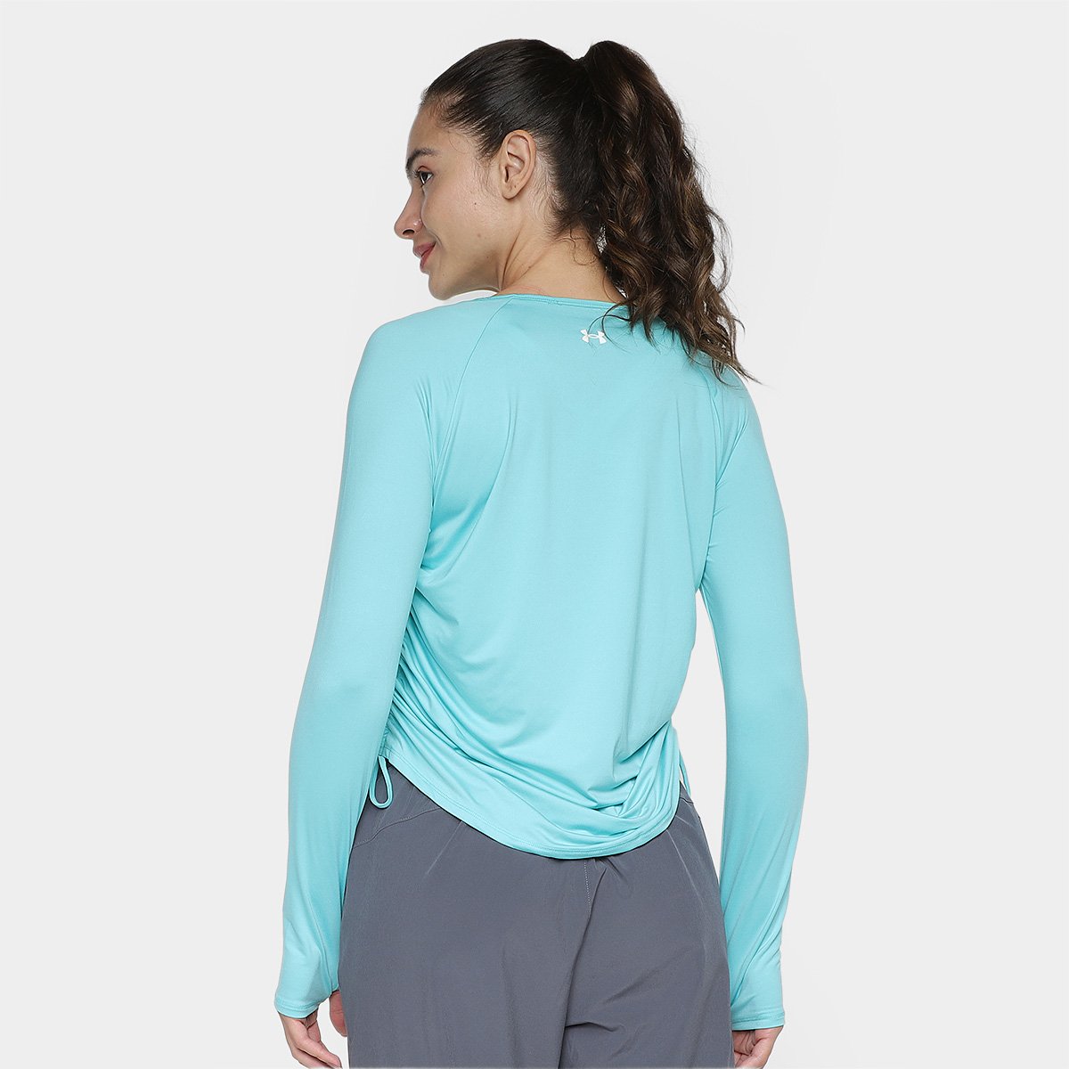 Miniatura Camiseta Manga Longa Under Armour Motion LS Longline Feminina Azul Turquesa+Branco - G