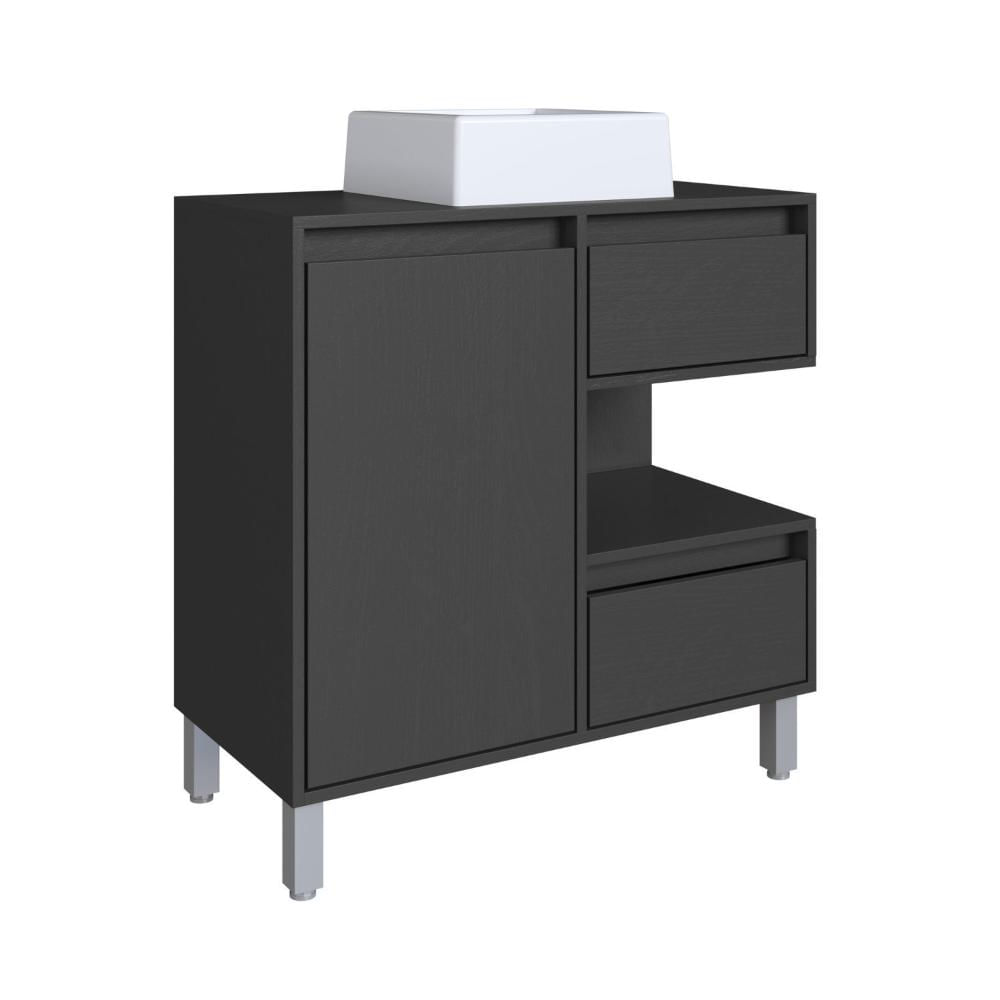 Miniatura Gabinete para Banheiro 80cm 2 Gavetas 1 Porta 1 Nicho e Cuba Paula Grafite