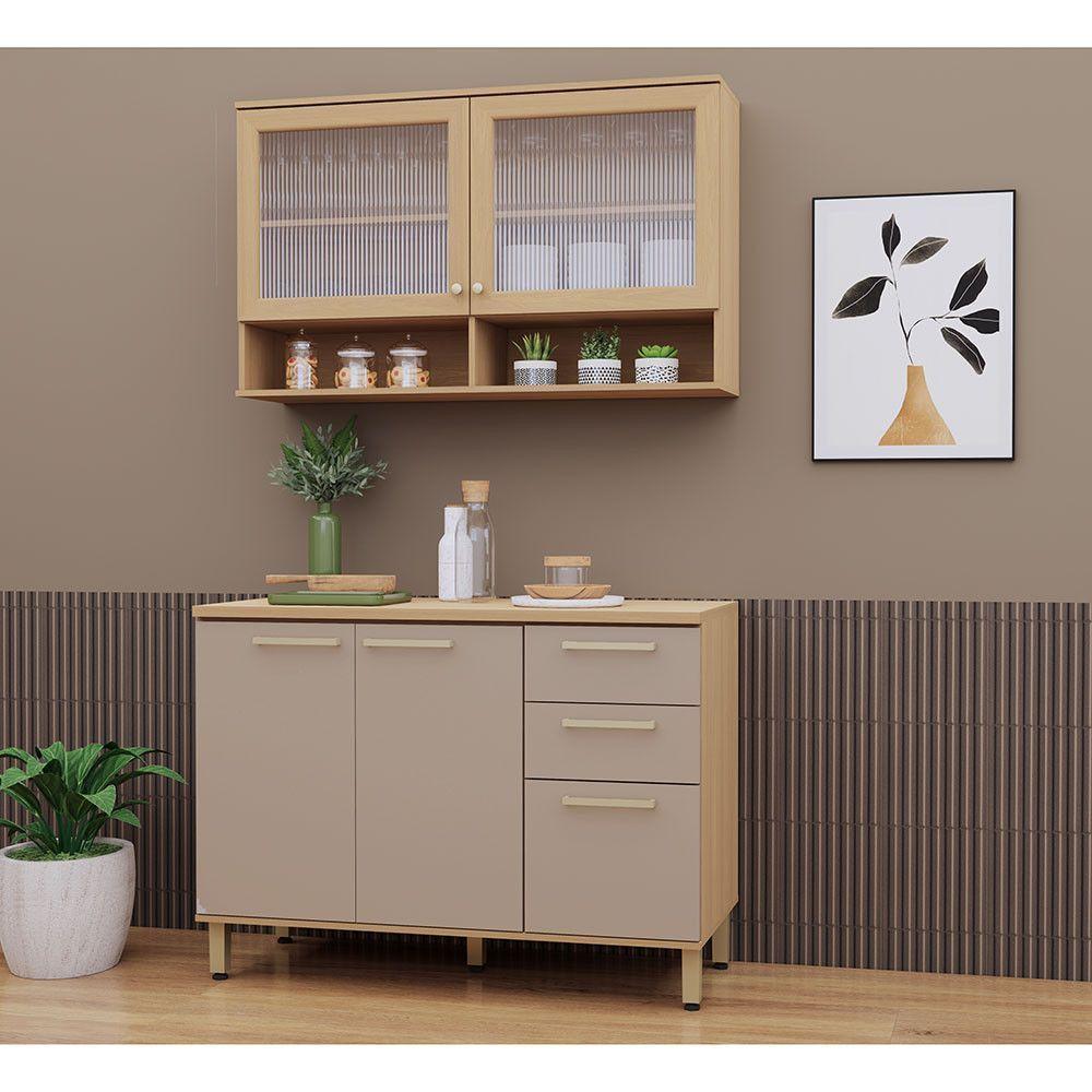 Miniatura Cozinha Compacta 100% Mdf 2 Pçs 120cm Duna Freijó/Cinammon