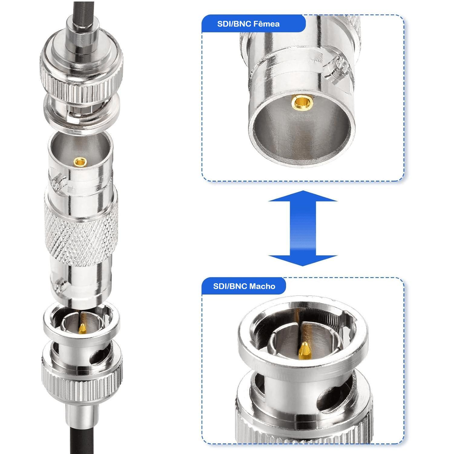 Miniatura Cabo Coaxial Vídeo Sdi / Bnc 12G Uhd 4K 75 Ohm Adaptador