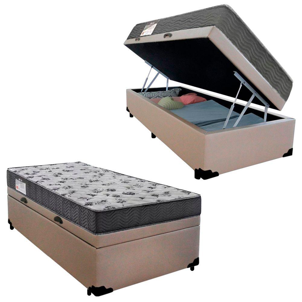Miniatura Cama Box Baú Solteiro Sintético + Colchão De Espuma D33 Sereneprime 88cm Bege