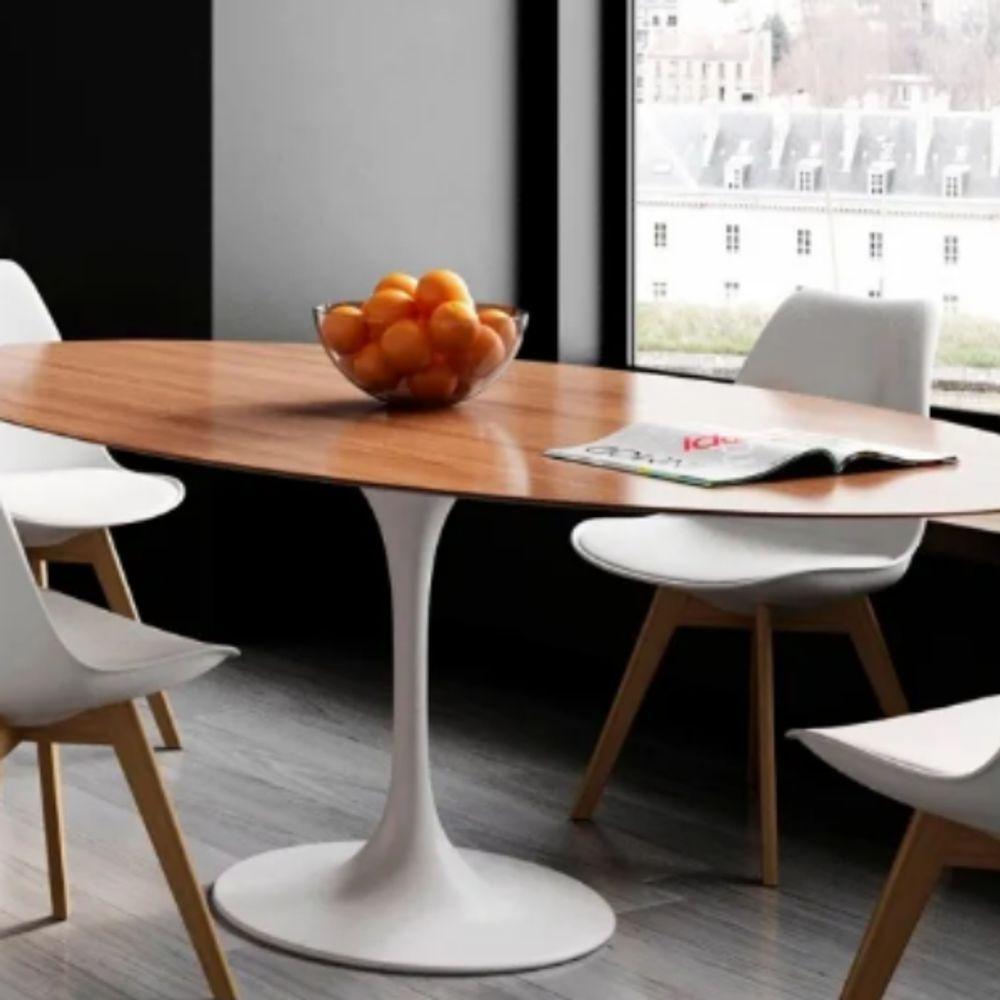 Miniatura Mesa De Jantar Tulipa Saarinen 244X137 Cm Tampo FreijóBranco
